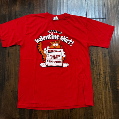 Valentine Shirt Cute Cat VTG T Shirt Single Stitch Official Red Heart Love 90s