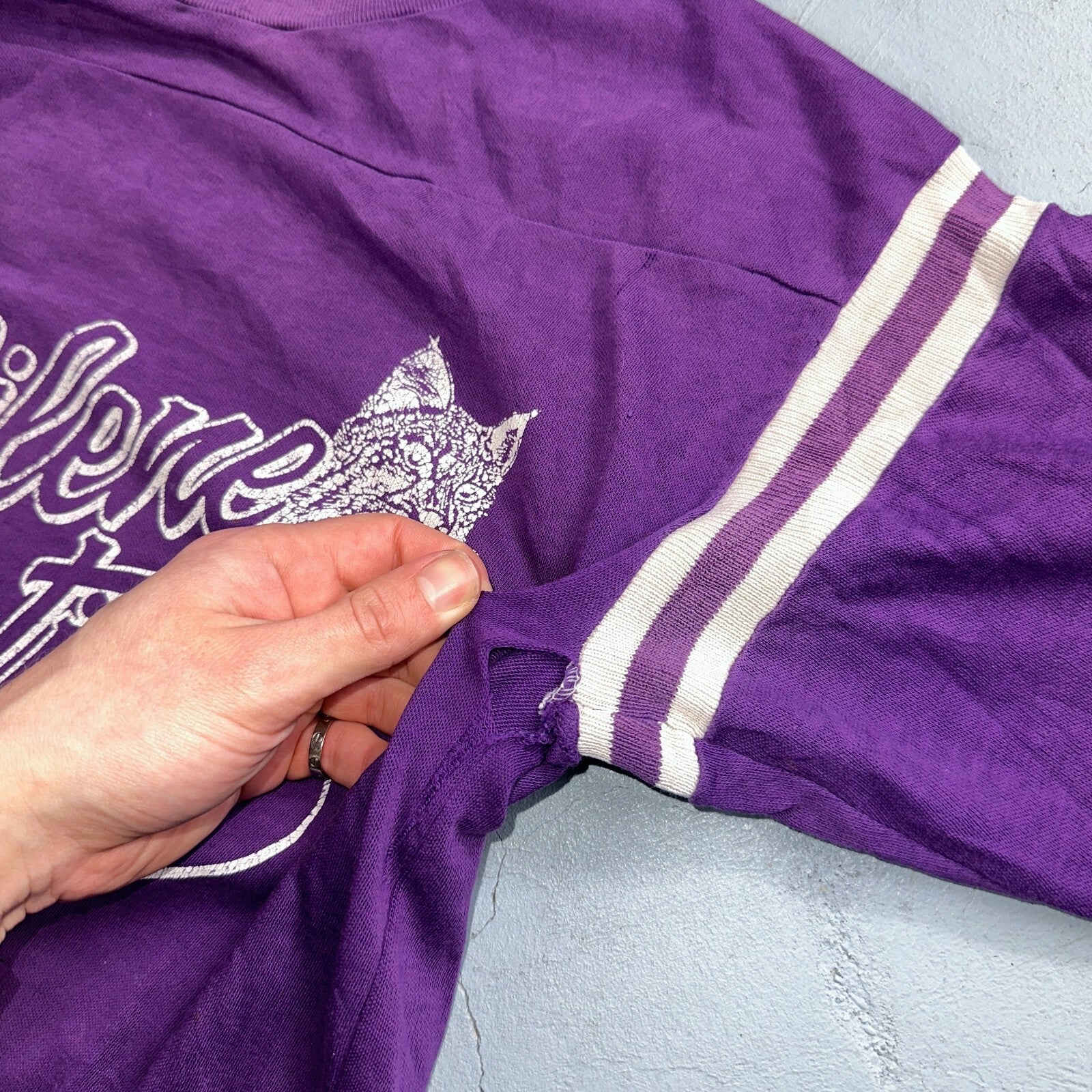 Abilene Christian University Texas 70s VTG T Shirt Football Raglan Purple 1970s