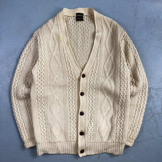 Vintage 100% Wool Fisherman Knit Men’s M Cardigan Nordstrom 1970s 70s Ivory