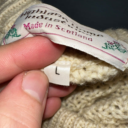 Highland Home Industries Cardigan Sweater VTG 70s Large Cable Knit Scotland Wool