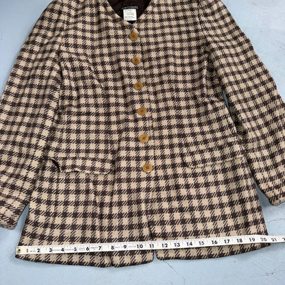 Giorgio Armani Jacket Women 42 VTG Brown Houndstooth V Neck Italy Cashmere Wool