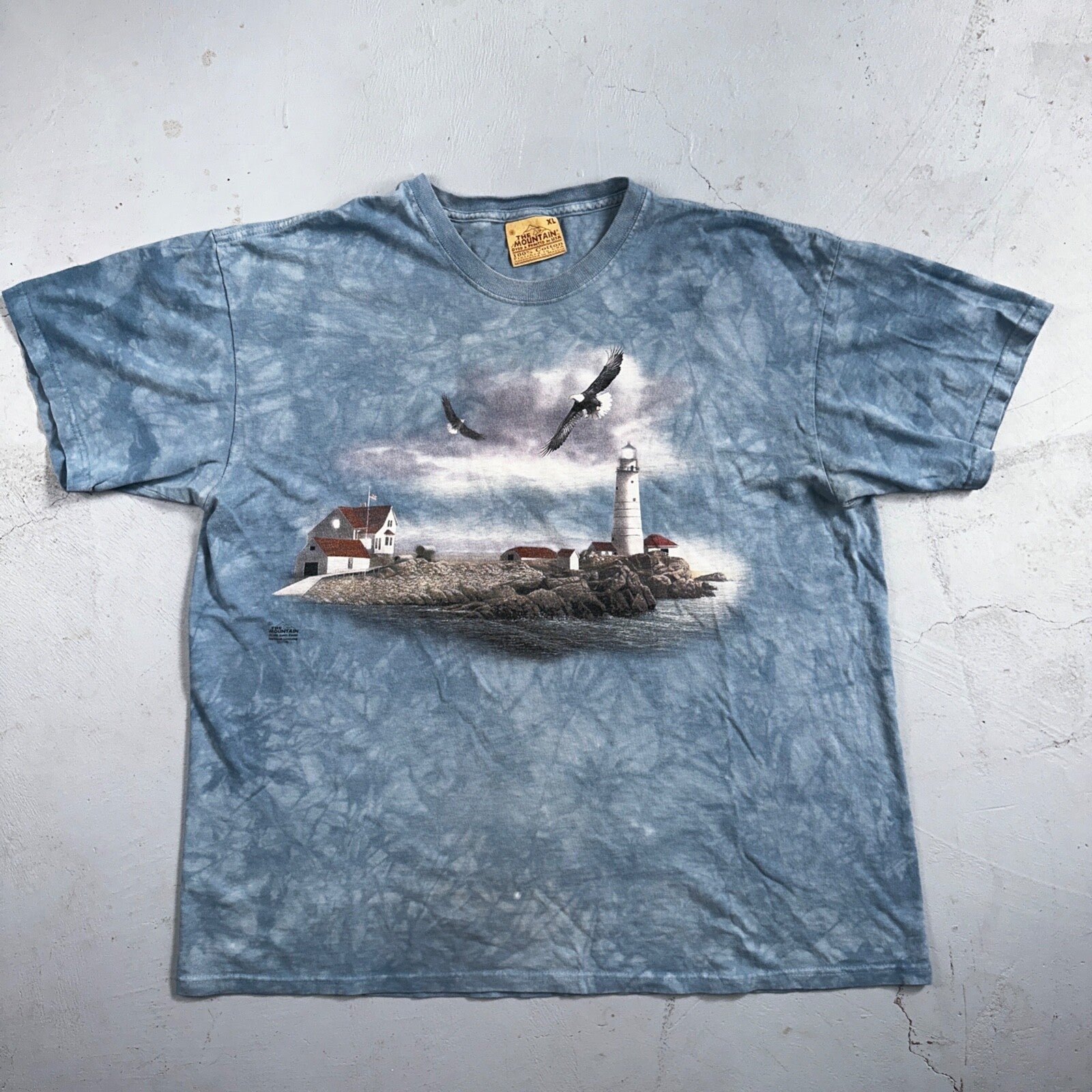 The Mountain Tye Dye Y2K VTG T Shirt Eagle Blue Watch Tower Ocean Beach House