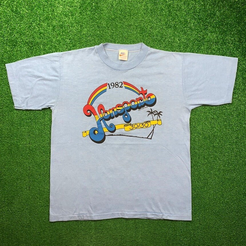 Honolulu Hawaii Vintage Nike T Shirt USA Rare Rainbow Large Blue Geisha 1982 80s