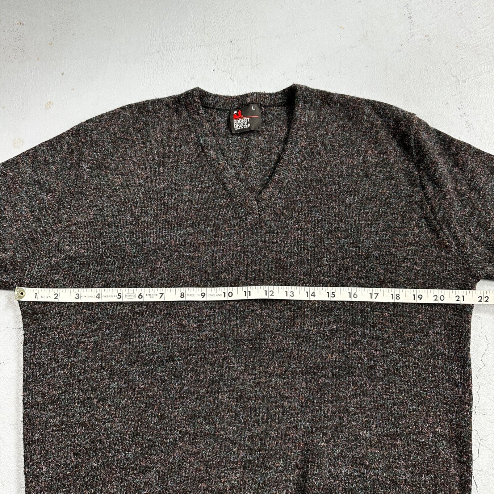 Robert Bruce Vintage Sweater Mens L Gray V Neck Knit Pullover 90s