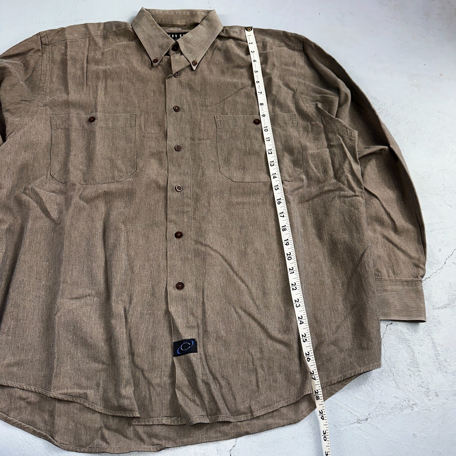 Cotton Reel Men's Long Sleeve Button Down Shirt Size L Brown Gray VTG 90s Canada