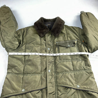 Vintage 1960s Green Parka Puffer Jacket Coat Men's L USA Refrigiwear Ski 60s