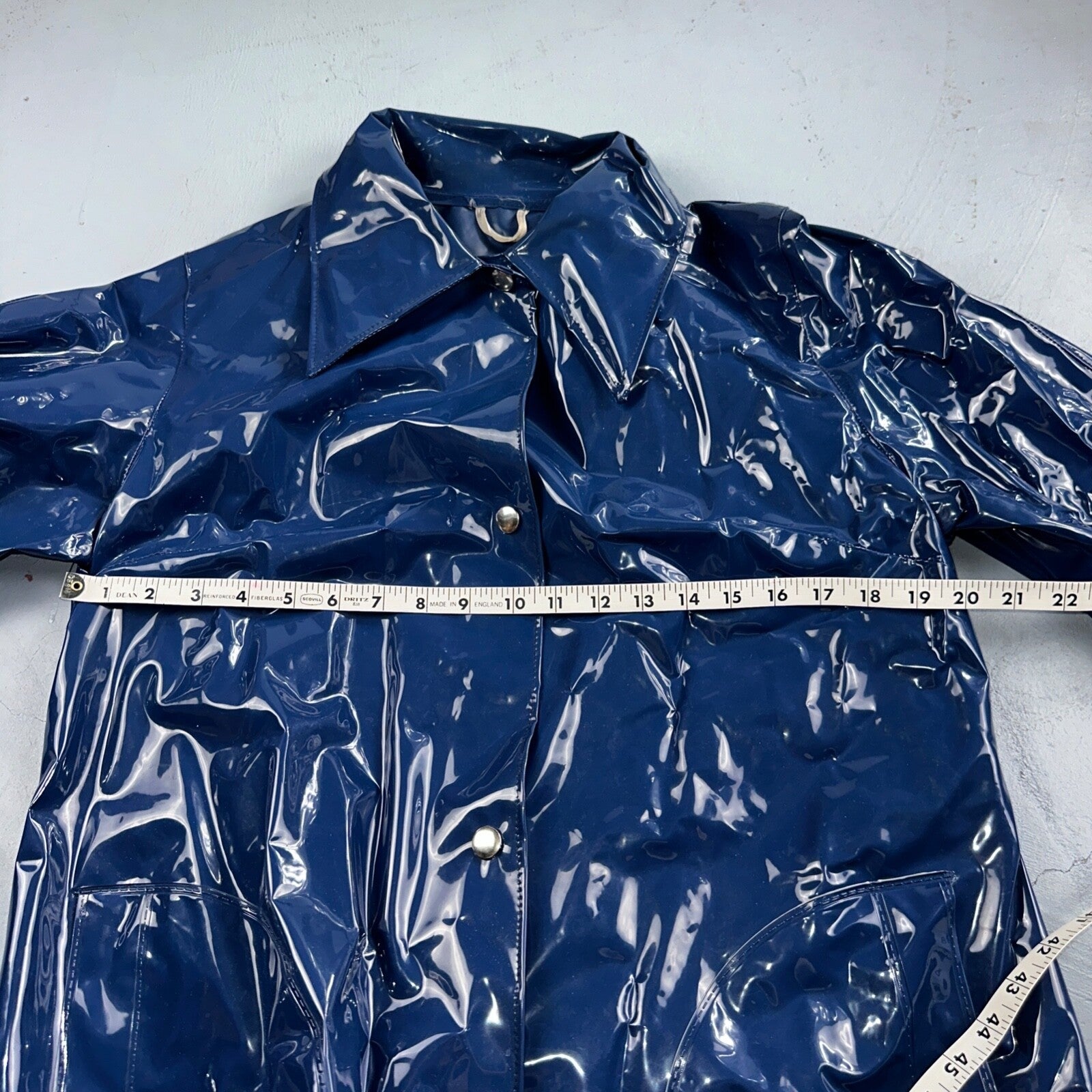 Liliput Womens Blue Trench Raincoat + Bucket Hat Polyester Rubber Vinyl 70s VTG