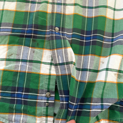 Wrangler Shirt 2XL XXL Green Blue Plaid Cowboy 90s Western Button Casual Mens