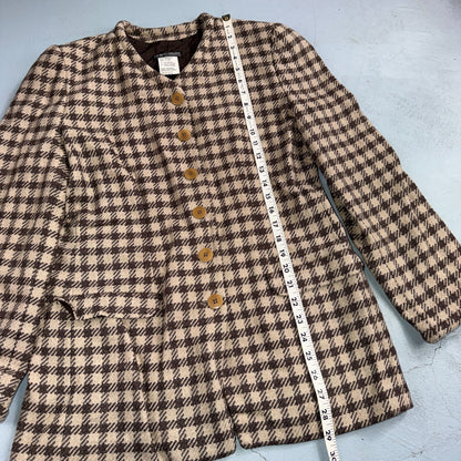 Giorgio Armani Jacket Women 42 VTG Brown Houndstooth V Neck Italy Cashmere Wool