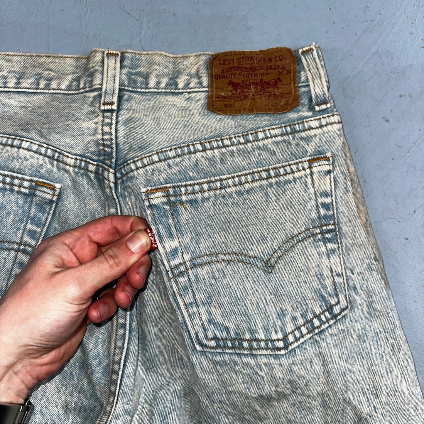 Levis 501 Vintage 90s USA XX Straight Leg Jeans Blue Light Wash 30x34 Act 27x34