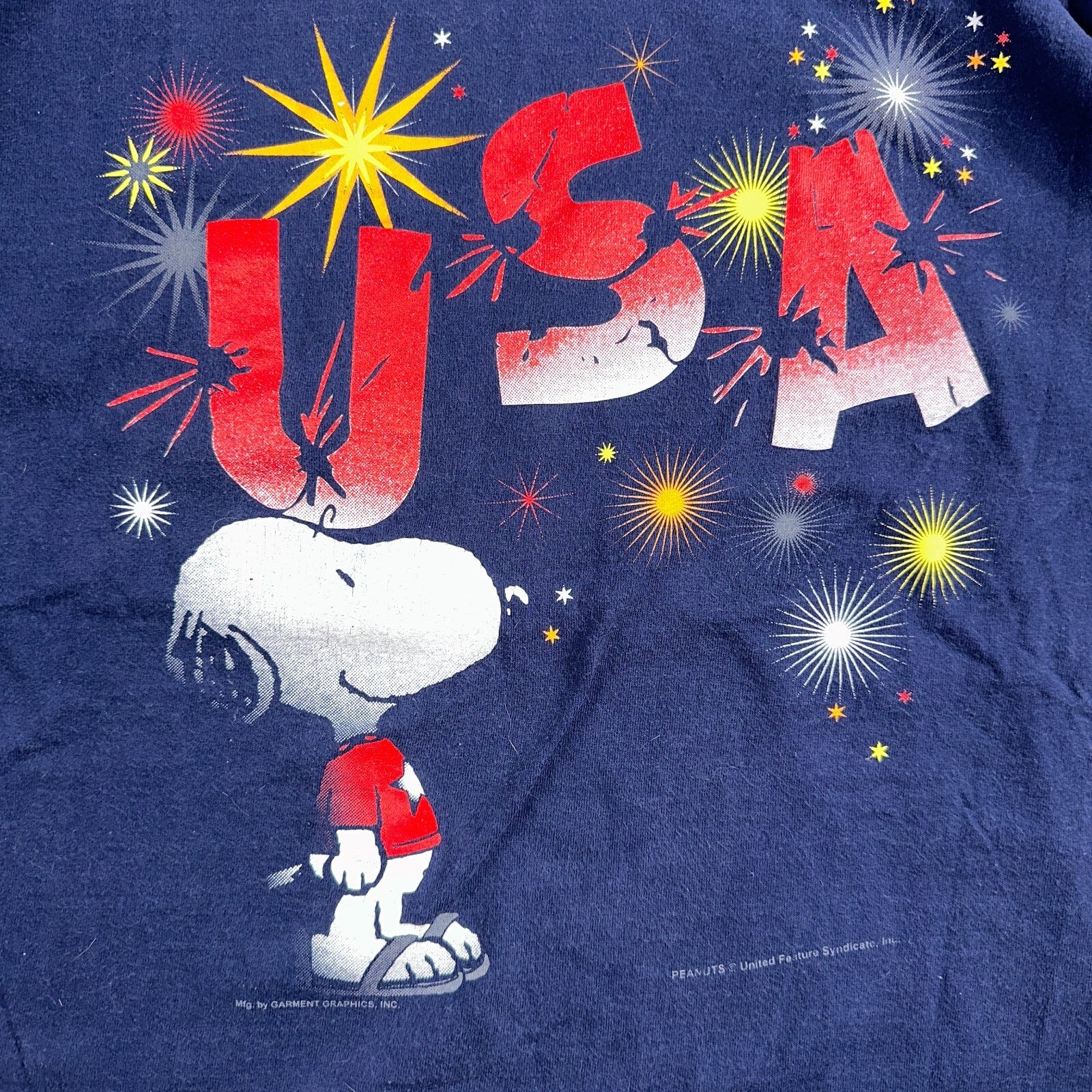 Snoopy 90s 4th of July VTG T Shirt Fireworks Graphic Dog Single Stitch Cute USA