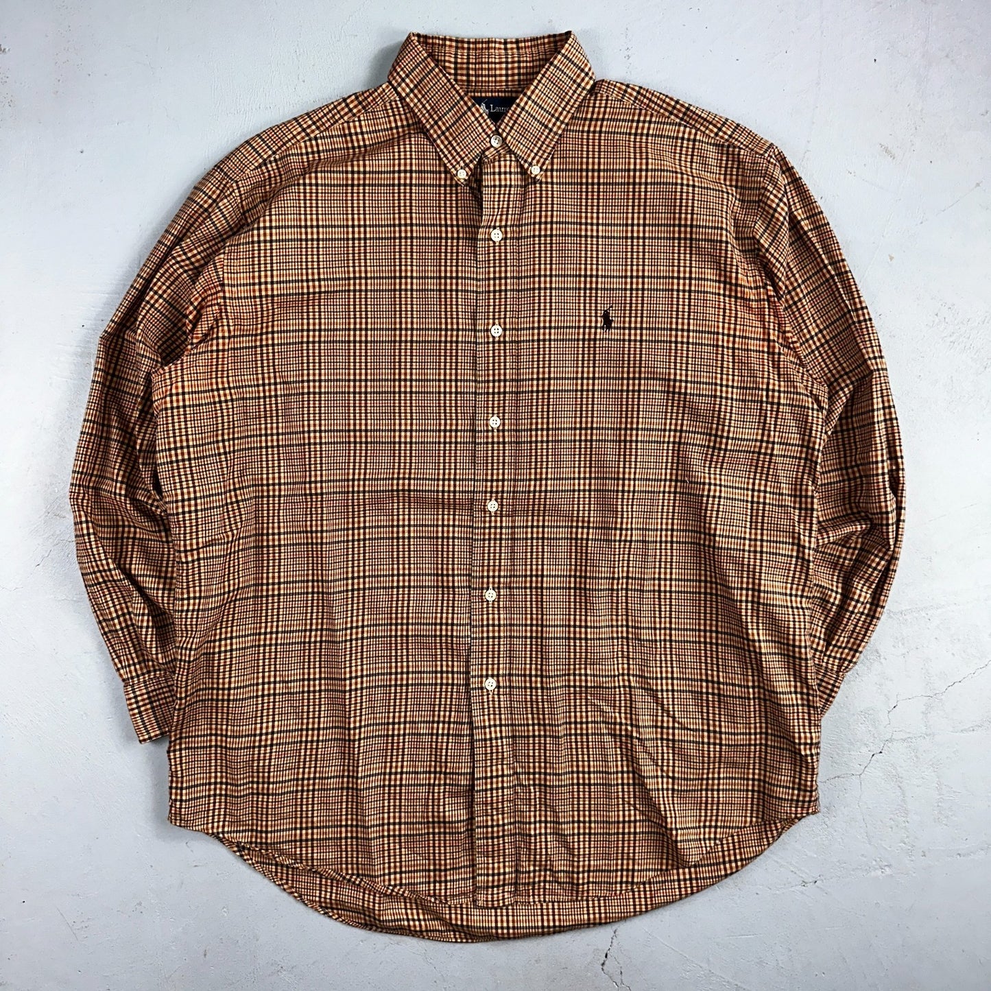 Ralph Lauren Blake 100% Cotton Plaid Shirt Size Large Polo Button Down Brown