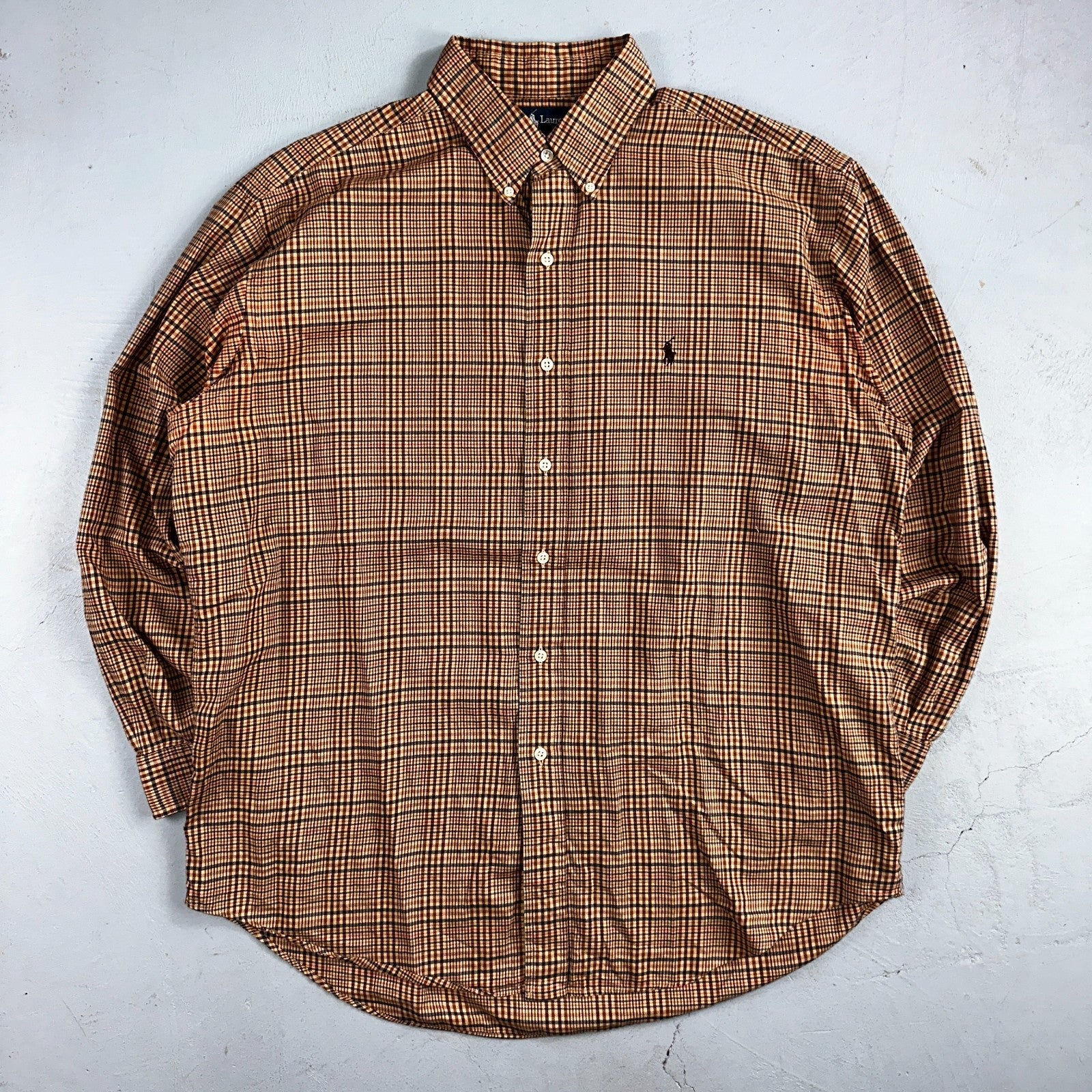 Ralph Lauren Blake 100% Cotton Plaid Shirt Size Large Polo Button Down Brown