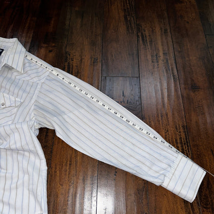 VTG Wrangler Shirt 16-34 Button USA PEARL SNAP Cowboy Cut X-Long Tail Stripe