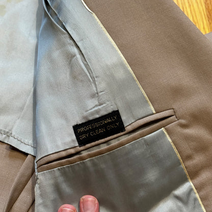 1960s Beige Sport Jacket VTG Mens Suit 44 36x29 Rockabilly Solid Tan Pants 60s