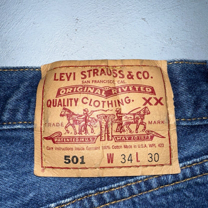 Levis 501 Vintage 90s USA XX Straight Leg Jeans Blue Med Wash 34x30 Act 32x27