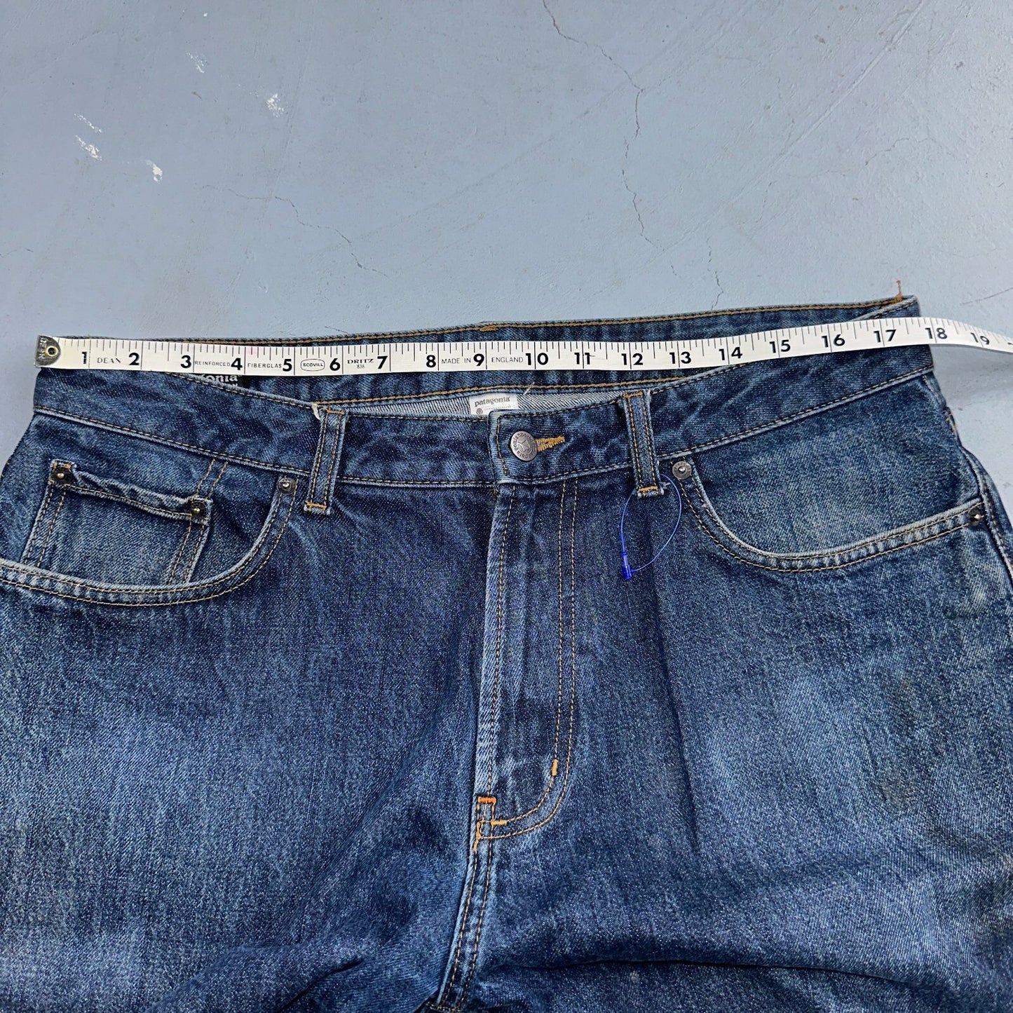 Patagonia Regular Straight 35x33 Organic Cotton Dark Denim Blue Jeans Zipper Fly