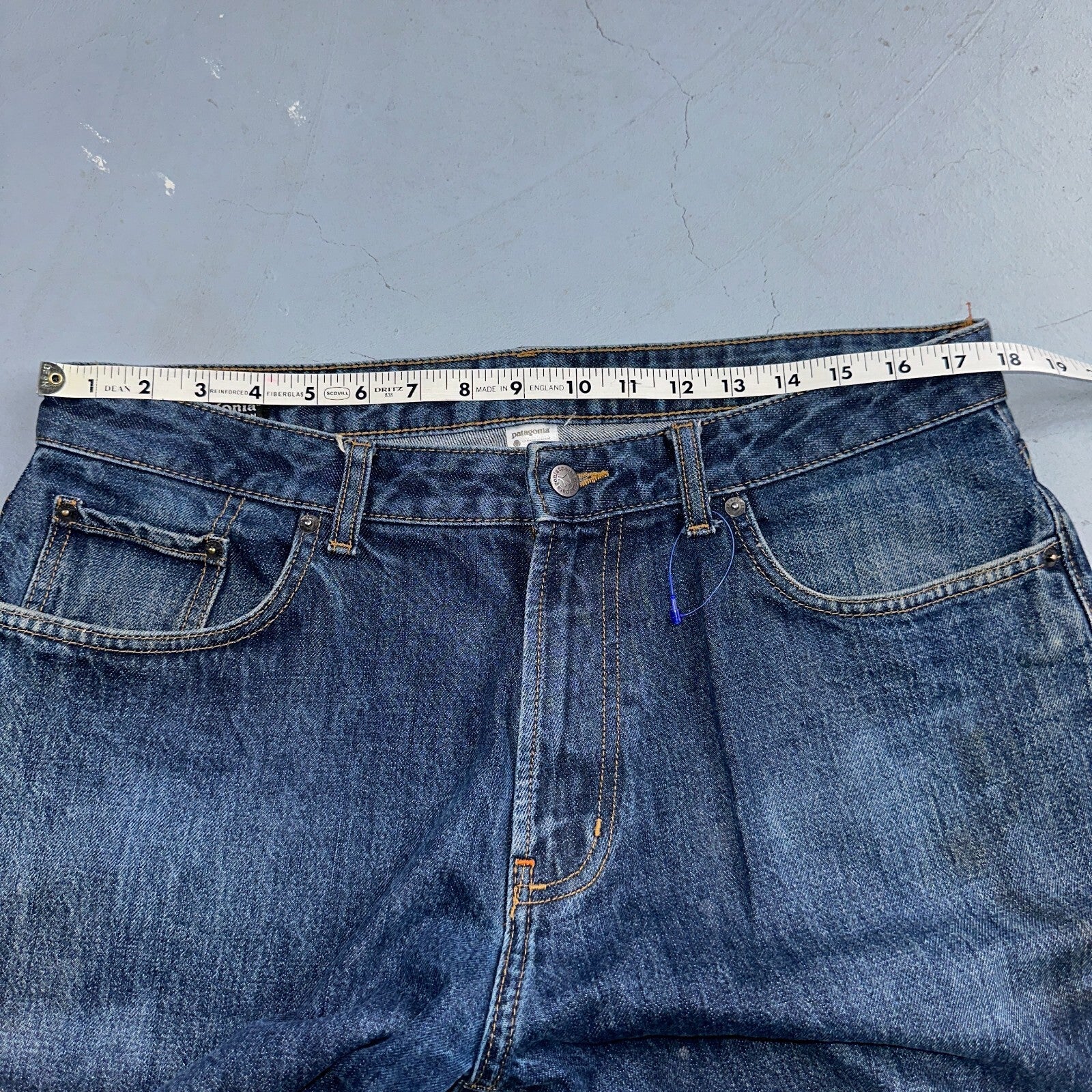 Patagonia Regular Straight 35x33 Organic Cotton Dark Denim Blue Jeans Zipper Fly