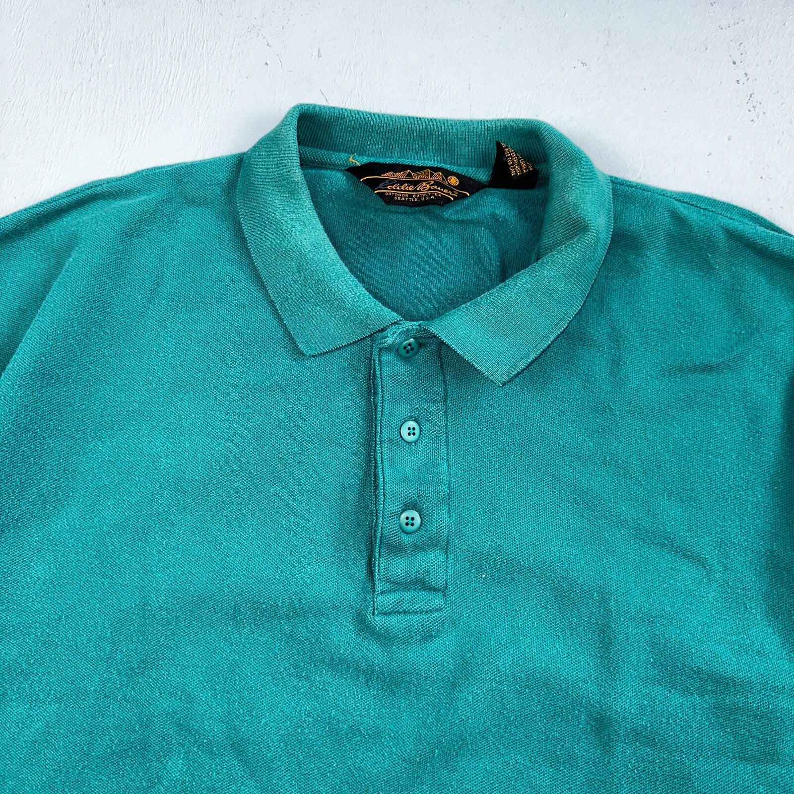 Eddie Bauer Vintage Polo Shirt Mens XL Green Collar Classic Preppy Knit 90s