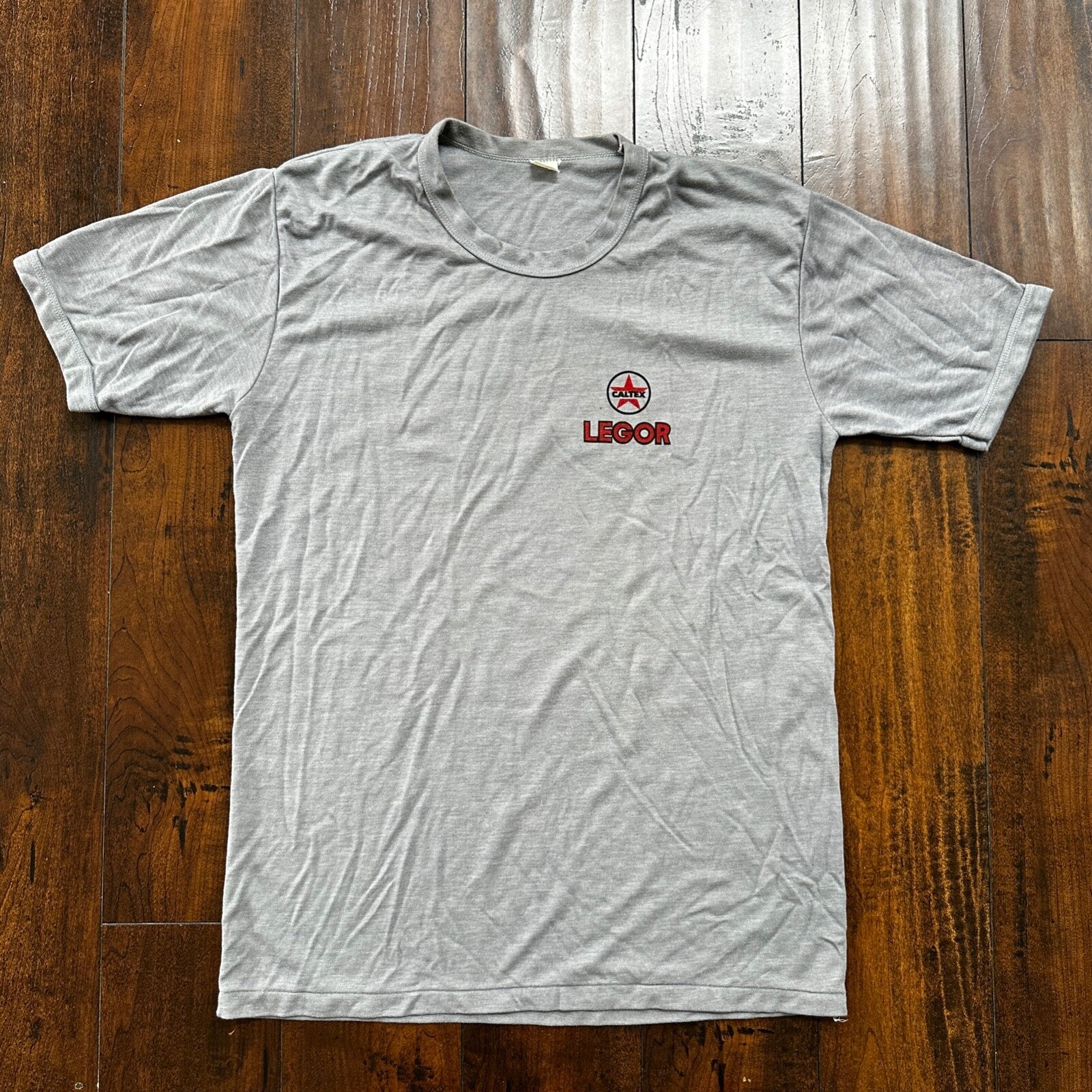 Legor Caltex VTG T Shirt Service Station PDX Portland Oregon Grey Single Stitch