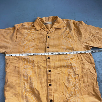 Tommy Bahama Mens Camp Hawaiian Shirt L Silk Orange Aloha Floral Summer