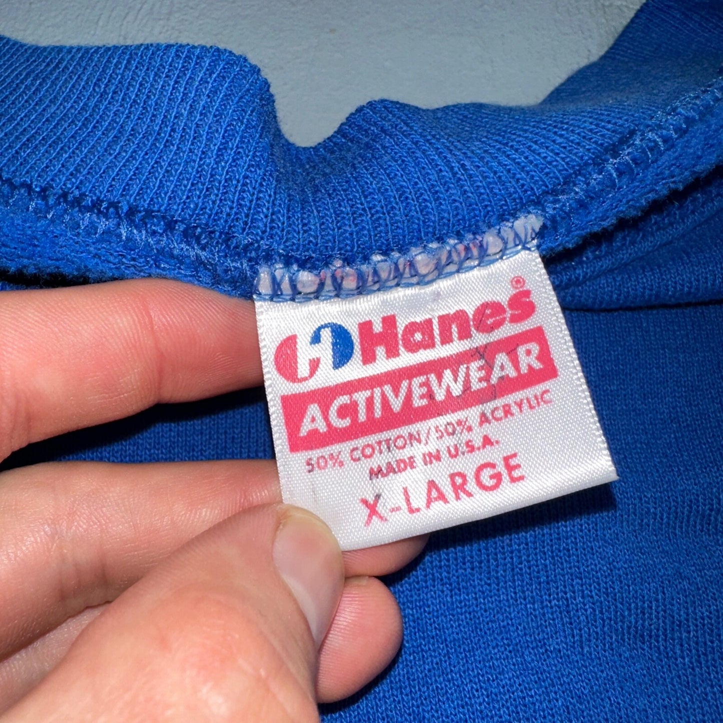1990s VTG Hanes Sport Blank Sweatshirt XL Blue Made In USA Crewneck Basic