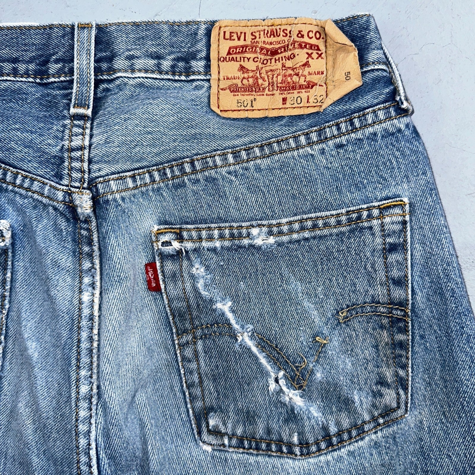 Levis 501 Vintage Y2K 90s XX Straight Leg Jeans Blue Light Wash 30x32 Act 29x31