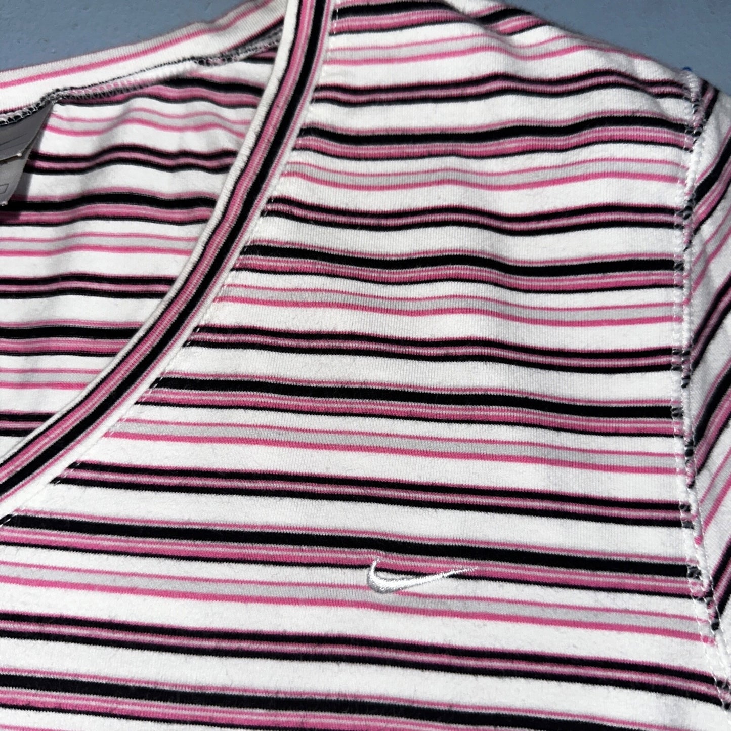 Nike Striped Y2K VTG T Shirt Womens Large Pink Purple Sports Cute Silver Tag