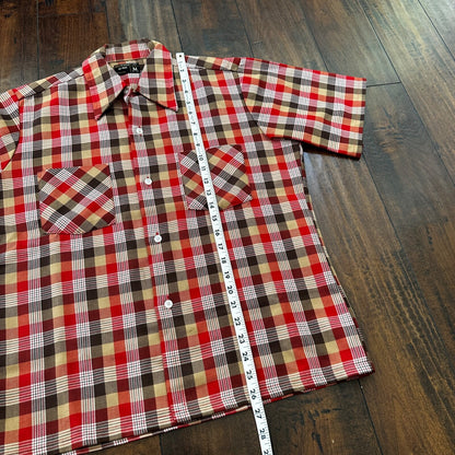 Vintage Big Mac Shirt Mens 15 Red Plaid Short Sleeve 90's JC Pennys Mens