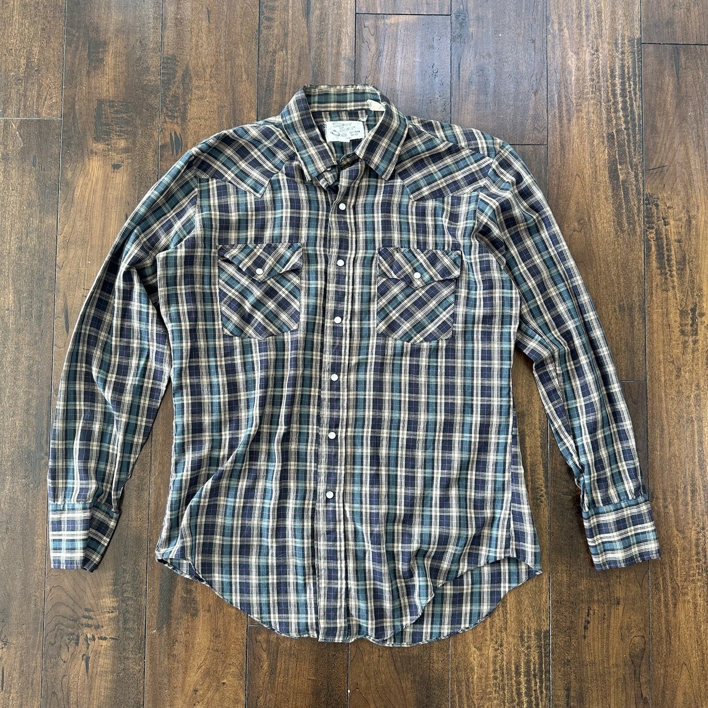 Silver Spur Men's Western Plaid Long Sleeve Shirt Pearl Snaps 16/35 Vtg 80s 90s