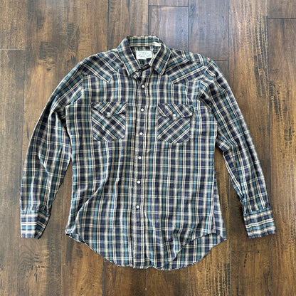 Silver Spur Men's Western Plaid Long Sleeve Shirt Pearl Snaps 16/35 Vtg 80s 90s
