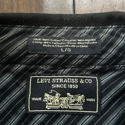 Levis Jacket Shirt Men L Blue Navy Button Up Flannel Lined Shacket Vtg