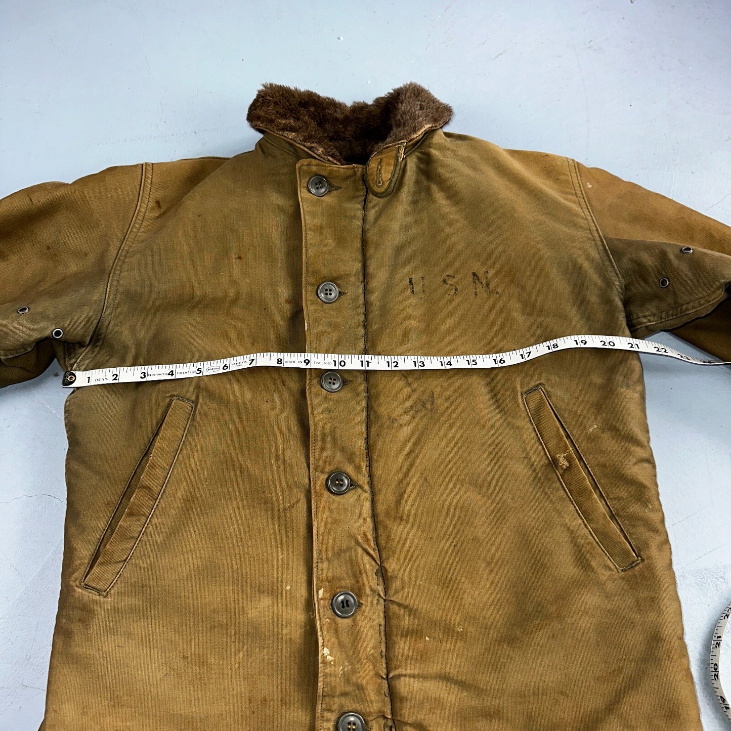 VTG WWII US NAVY USN N1 Deck Jacket Sz 38 Alpaca Stencil Work Coat Rare WW2