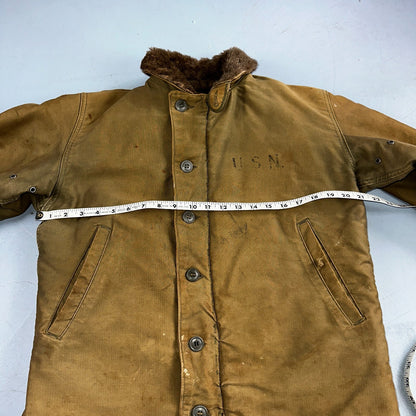VTG WWII US NAVY USN N1 Deck Jacket Sz 38 Alpaca Stencil Work Coat Rare WW2