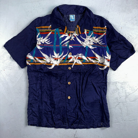 OP Ocean Pacific Sunwear Men's M Aloha Shirt Button-Up Floral Blue 70s 1970s