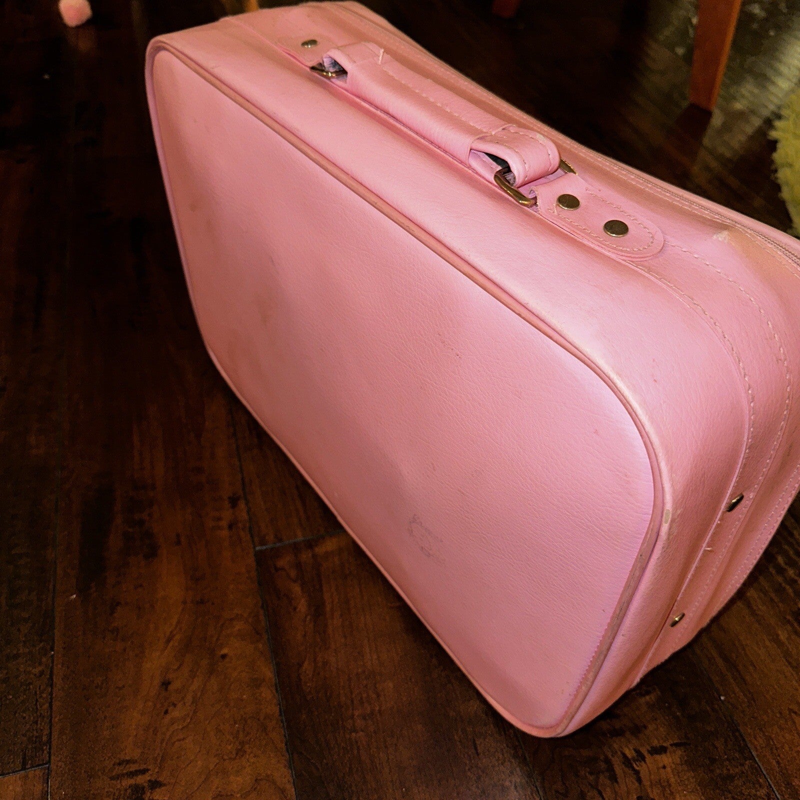 Vintage Childrens Pink Suitcase Just Visiting  Grandmas House Girls Travel Cute