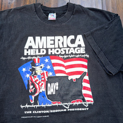America Held Hostage USA VTG T Shirt Political Funny Democrat Republican Clinton