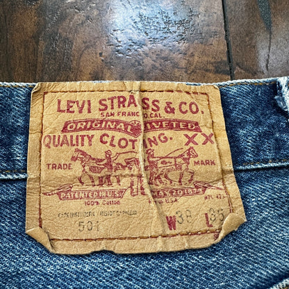 VTG 80s Levis 501 Button Fly 38x36 USA Tag Jeans Straight Wash Blue XX Act 34x32