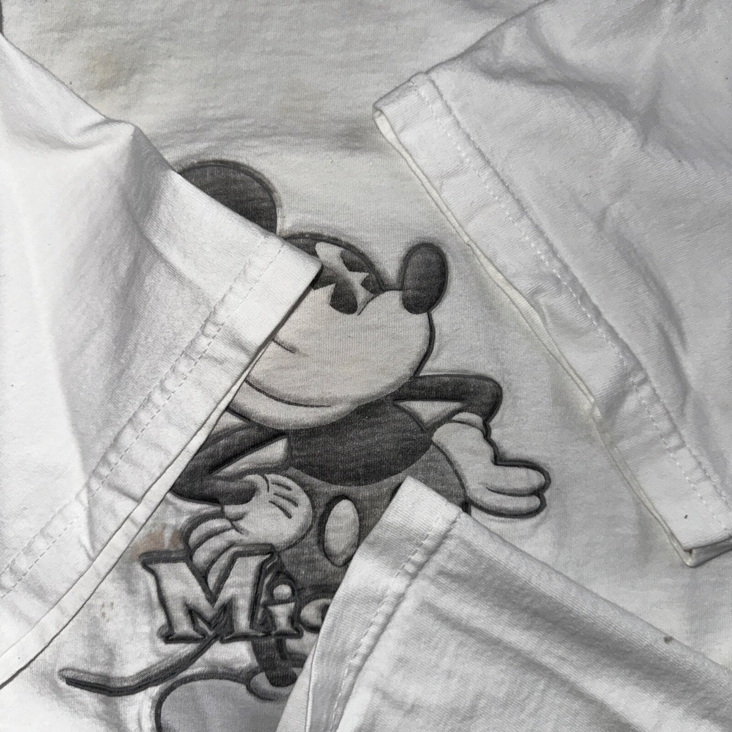 Disney Mickey Mouse Stained Y2K VTG T Shirt 2000s Cute Embroidered White Tee USA