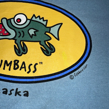 Alaska Fish Funny VTG T Shirt Fishboy Humor Joke Idiot Laugh Out Loud Faded Blue