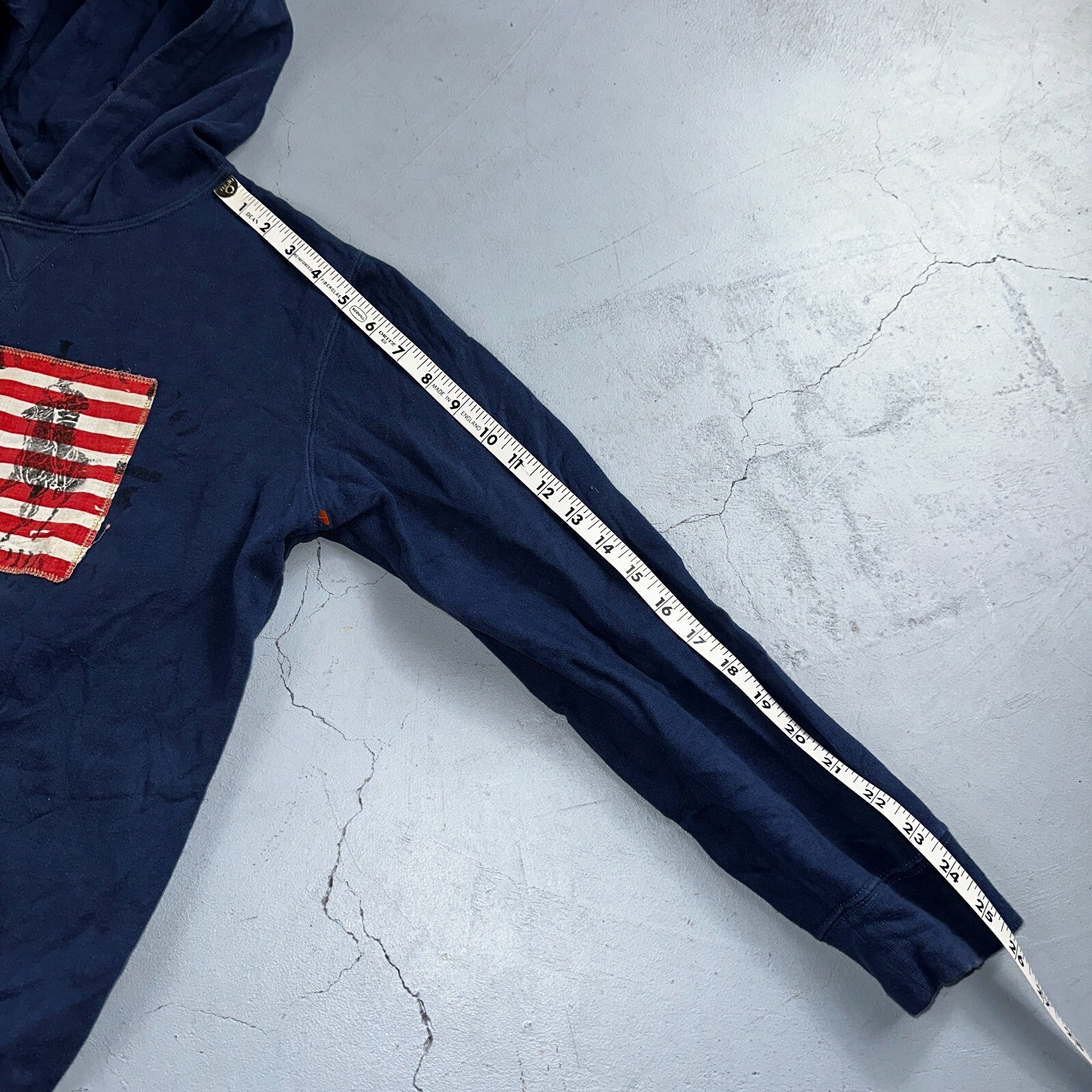 Polo Ralph Lauren Mens Small Americana Flag Slim Navy Hoodie Sweater RL VTG Styl