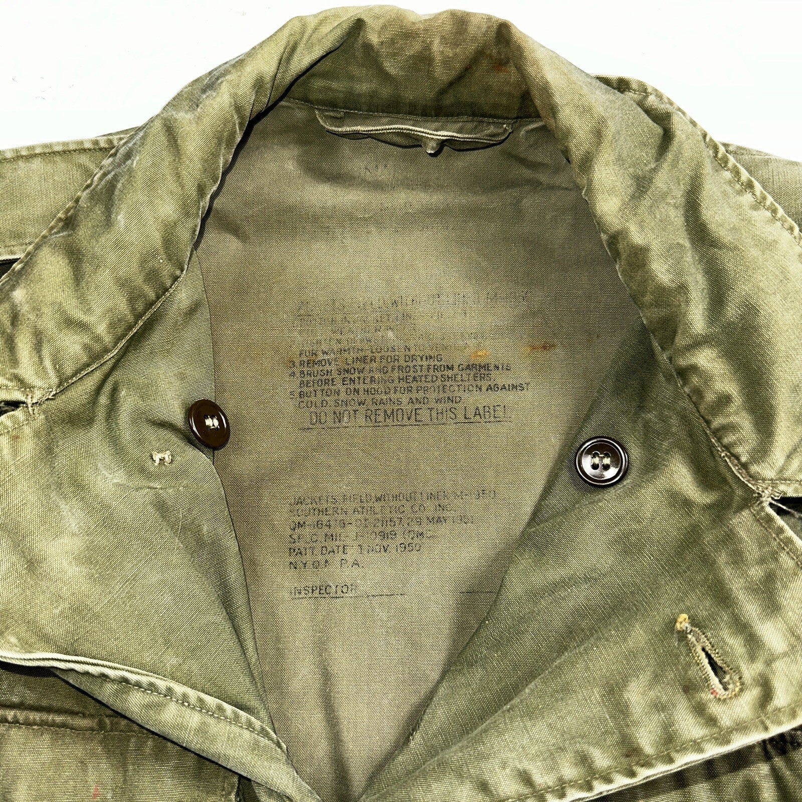 Field Jacket Post WWII Korean War M1950 Coat 1950s 50s OG107 M65