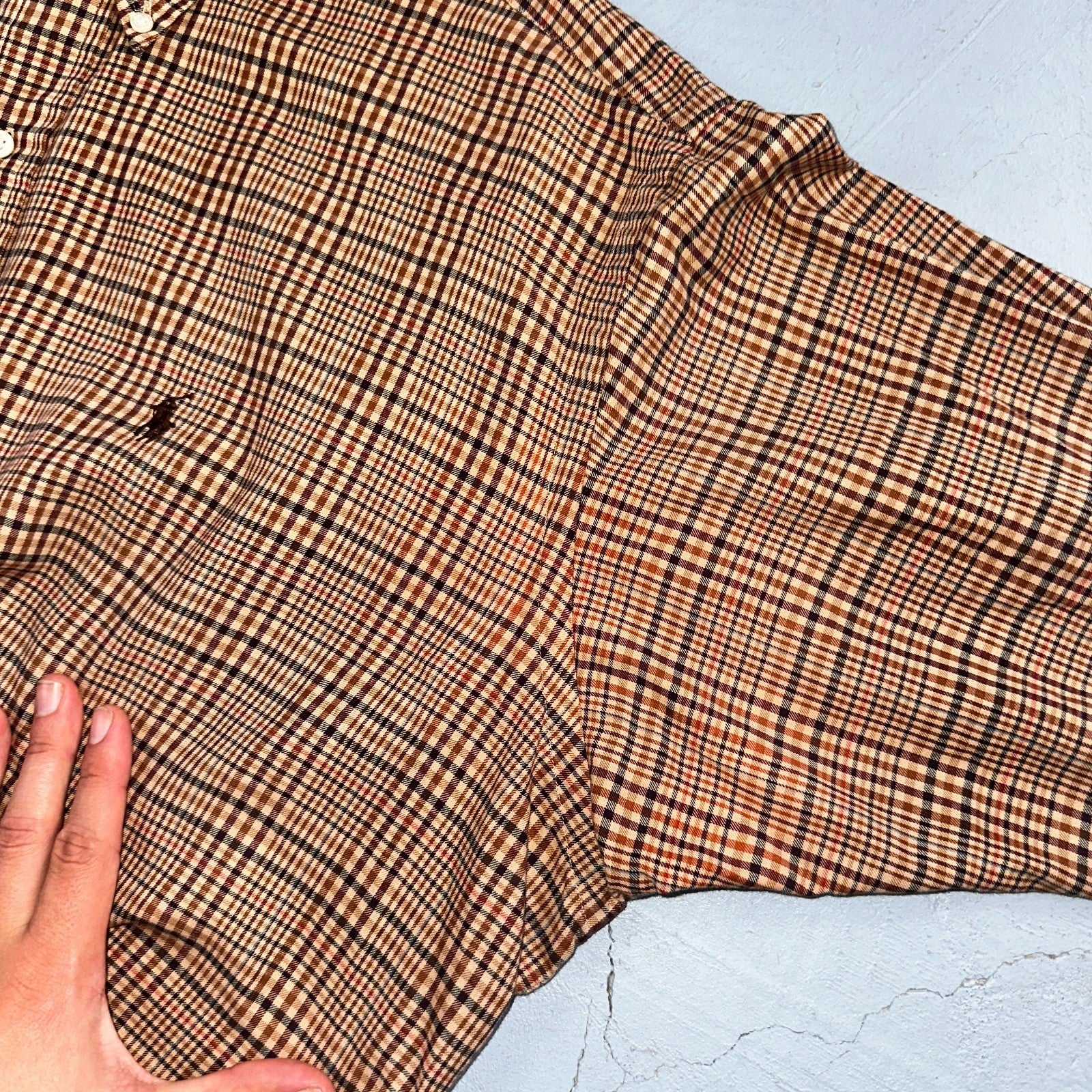 Ralph Lauren Blake 100% Cotton Plaid Shirt Size Large Polo Button Down Brown