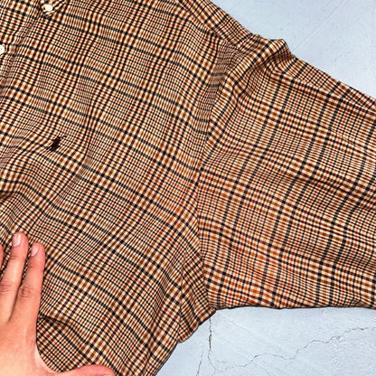 Ralph Lauren Blake 100% Cotton Plaid Shirt Size Large Polo Button Down Brown