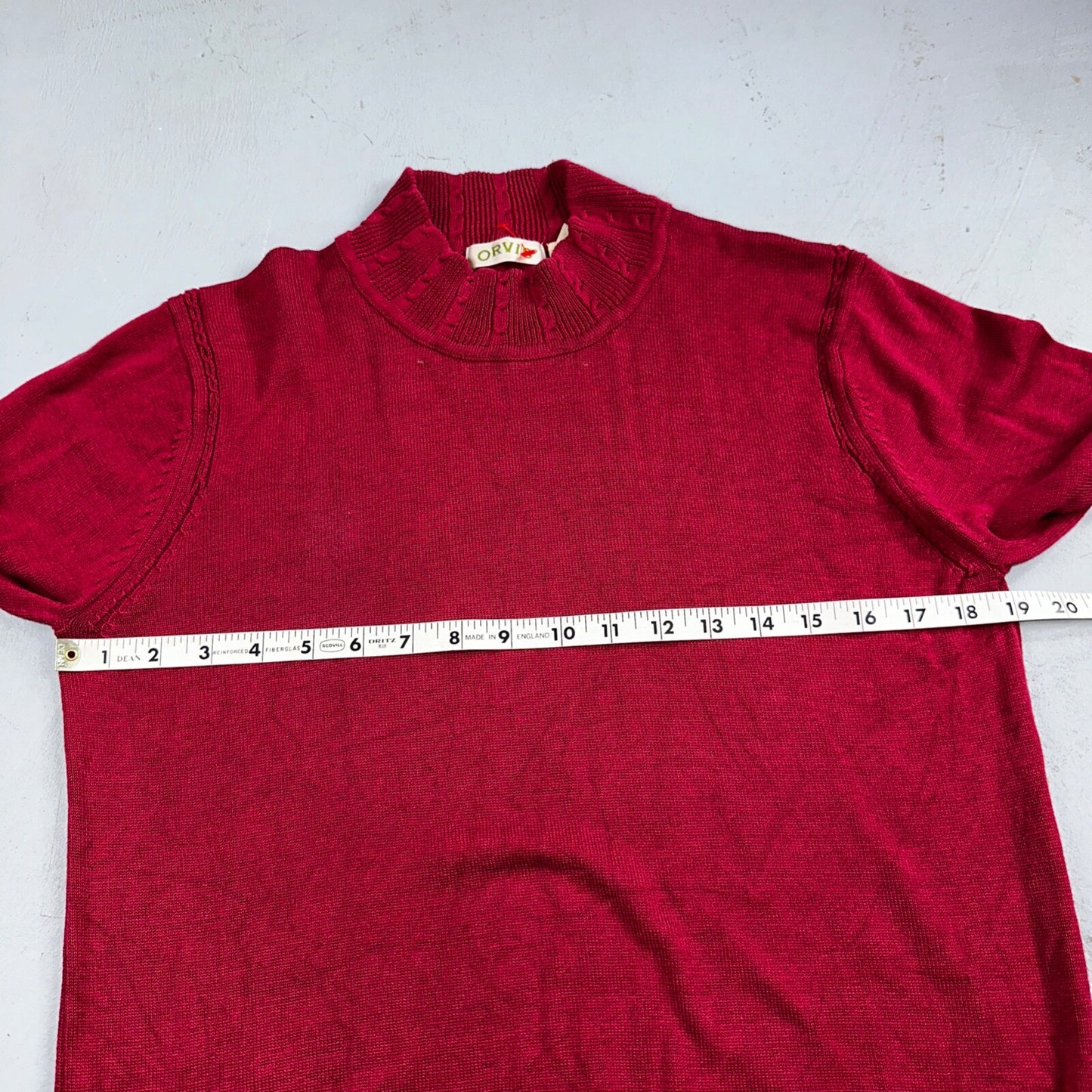 Orvis 100% Silk Pullover Red Mock Neck Sweater Women’s M Cable Knit Accent