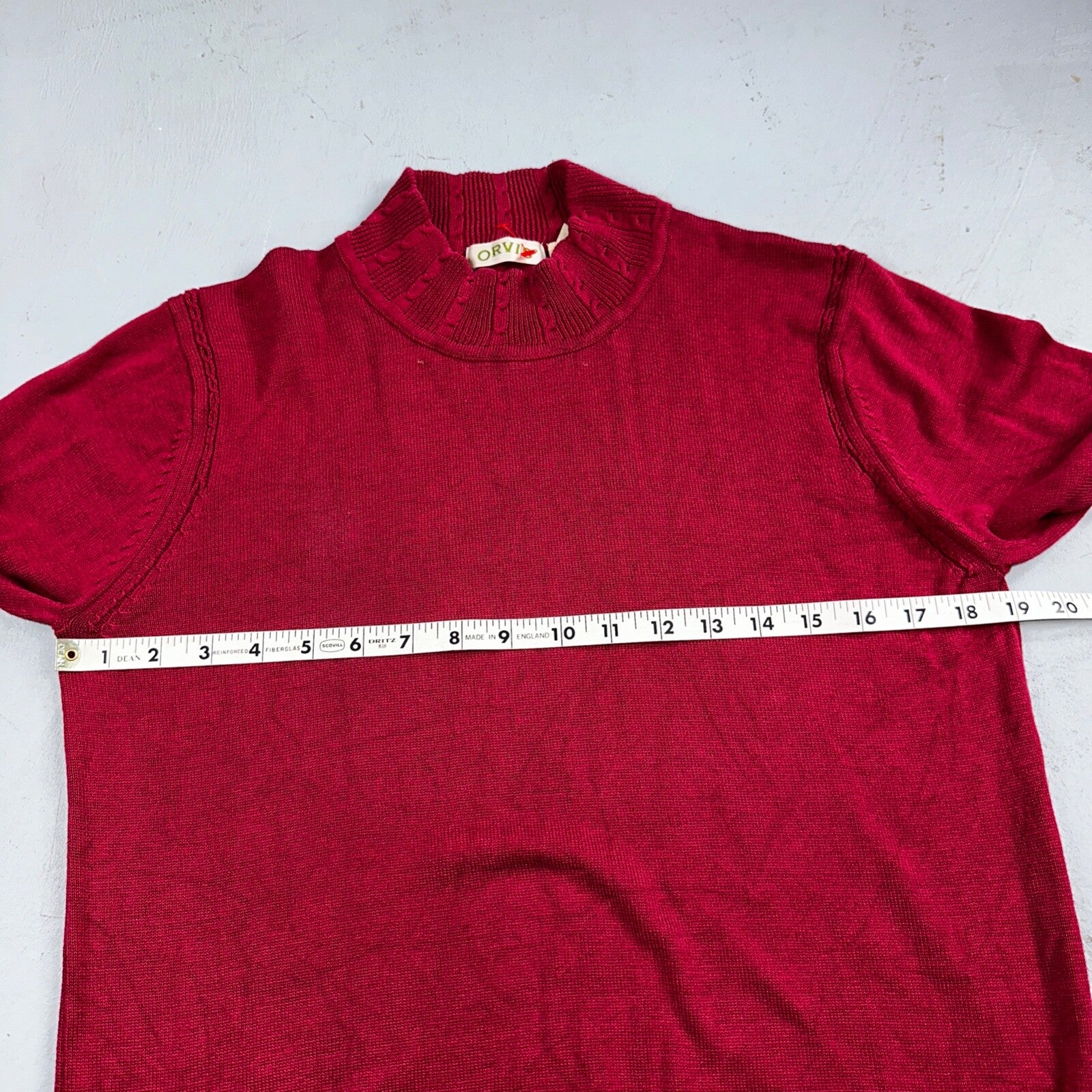 Orvis 100% Silk Pullover Red Mock Neck Sweater Women’s M Cable Knit Accent