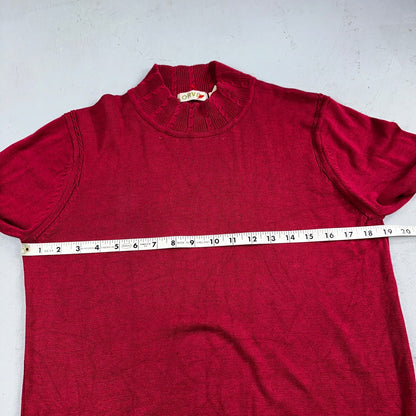 Orvis 100% Silk Pullover Red Mock Neck Sweater Women’s M Cable Knit Accent