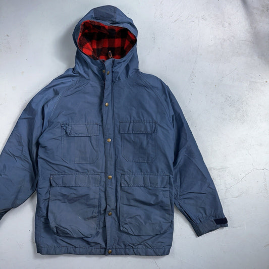 LL Bean Parka VTG Jacket Mens M Baxter State  Maine Coat Plaid Lined Blue Wool