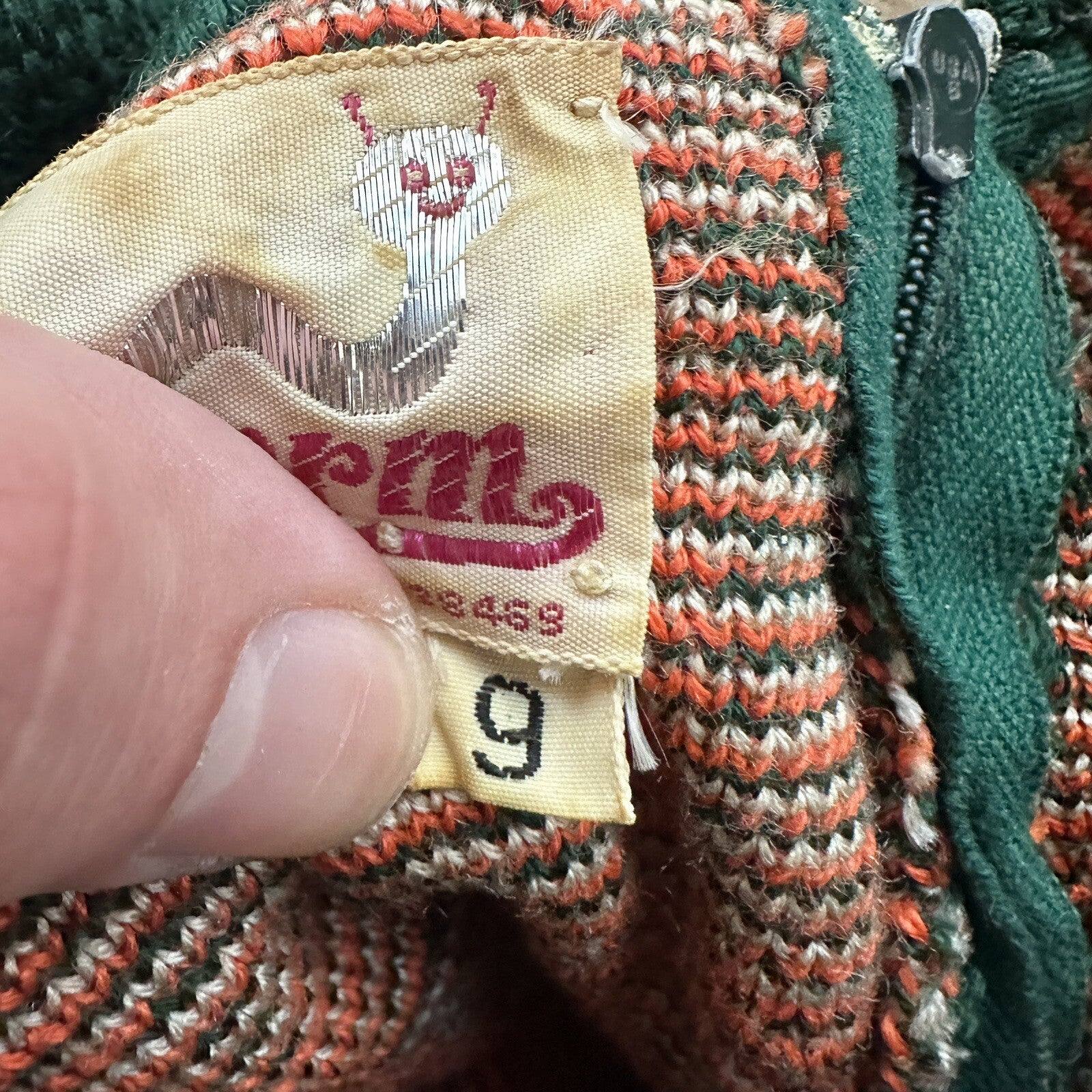 Silverworm Vintage Rockabilly Orange Green Dress Sweater 1960s 60s Checker