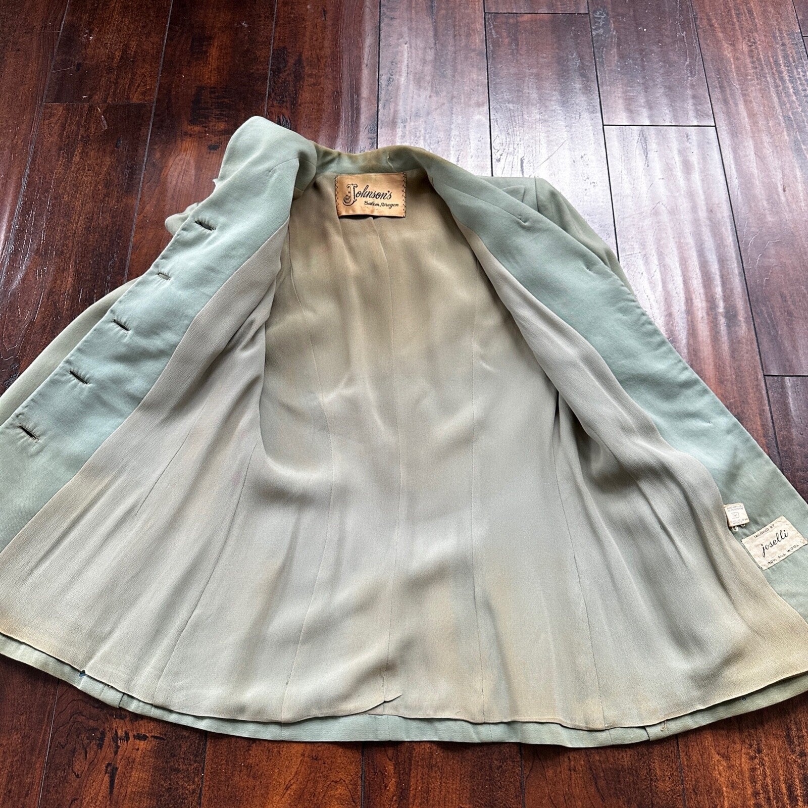 1950s Teal Green VTG 2 Piece Womens Houndstooth Suit Joselli MCM Wool 50s 40s